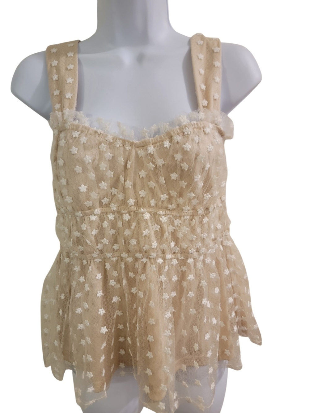 TCEC Floral Mesh Babydoll Tank Women's M Coquette Fairy Boho Cottagecore